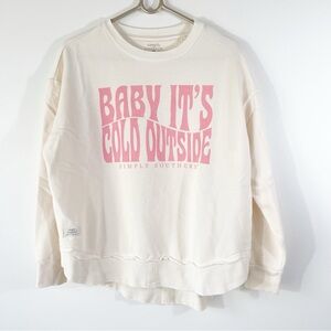 Simply Southern Baby It’s Cold Outside Cream Pink Sweatshirt Size M